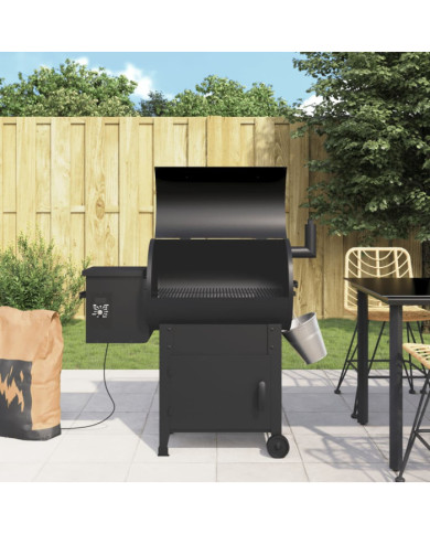 Gril à granulés avec cheminée noir 104 cm fer | Mobilier & Déco