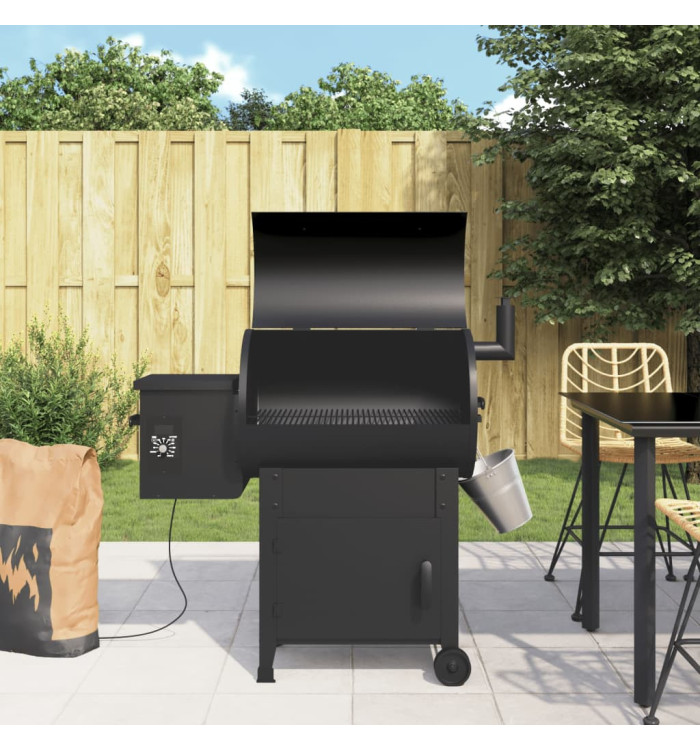 Gril à granulés avec cheminée noir 104 cm fer | Mobilier & Déco