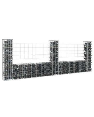 Panier de gabion en forme de U avec 3 poteaux Fer 260x20x100 cm | Mobilier & Déco