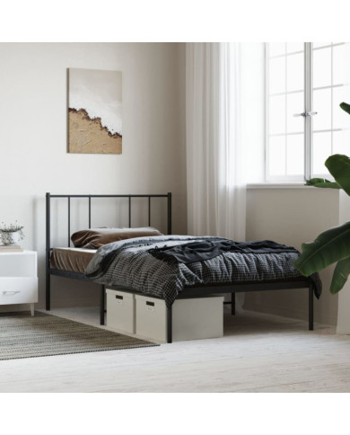 Cadre de lit métal sans matelas avec tête de lit noir 80x200 cm | Mobilier & Déco