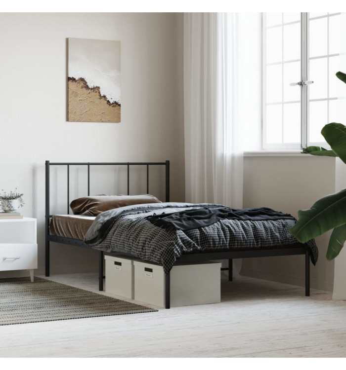 Cadre de lit métal sans matelas avec tête de lit noir 80x200 cm | Mobilier & Déco
