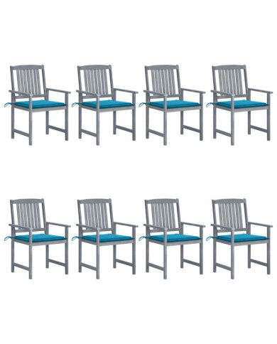 Chaises de jardin et coussins lot de 8 Bois acacia solide Gris | Mobilier & Déco