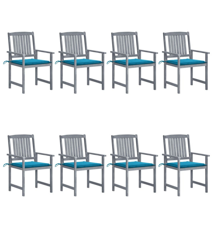 Chaises de jardin et coussins lot de 8 Bois acacia solide Gris | Mobilier & Déco