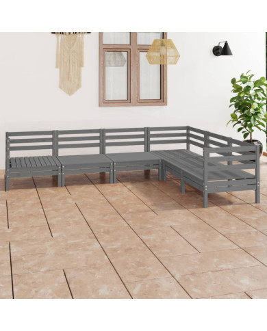 Salon de jardin 6 pcs Bois de pin massif Gris | Mobilier & Déco