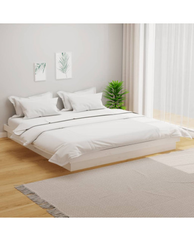 Cadre de lit sans matelas blanc bois massif 200x200 cm | Mobilier & Déco