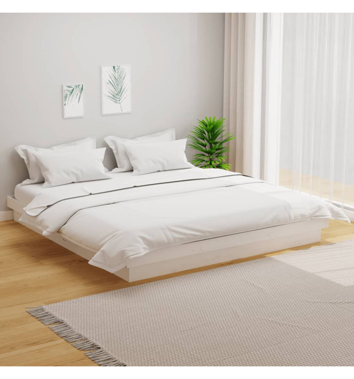 Cadre de lit sans matelas blanc bois massif 200x200 cm | Mobilier & Déco