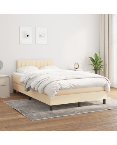 Sommier à lattes de lit avec matelas Crème 120x200 cm Tissu | Mobilier & Déco