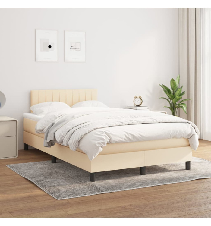 Sommier à lattes de lit avec matelas Crème 120x200 cm Tissu | Mobilier & Déco