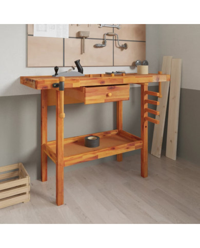 Établi avec tiroir et étaux 124x52x83 cm Bois massif d'acacia | Mobilier & Déco