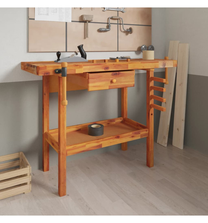 Établi avec tiroir et étaux 124x52x83 cm Bois massif d'acacia | Mobilier & Déco