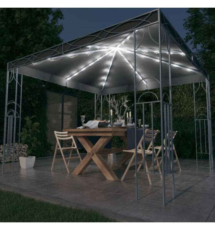 Tonnelle avec guirlande lumineuse à LED 300x300 cm Anthracite | Mobilier & Déco