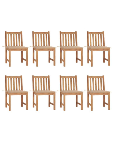 Chaises de jardin lot de 8 avec coussins Bois de teck massif | Mobilier & Déco