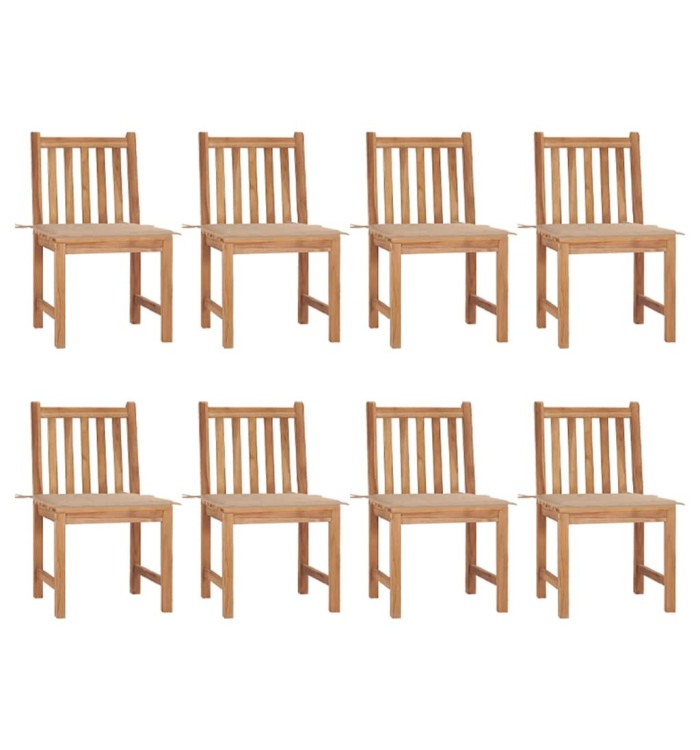 Chaises de jardin lot de 8 avec coussins Bois de teck massif | Mobilier & Déco
