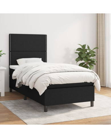 Sommier à lattes de lit avec matelas Noir 100x200 cm Tissu | Mobilier & Déco