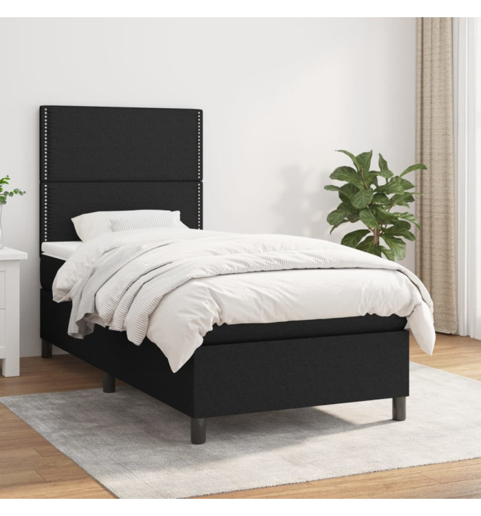Sommier à lattes de lit avec matelas Noir 100x200 cm Tissu | Mobilier & Déco