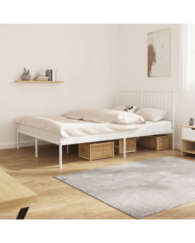 Cadre de lit métal sans matelas et tête de lit blanc 140x190 cm | Mobilier & Déco