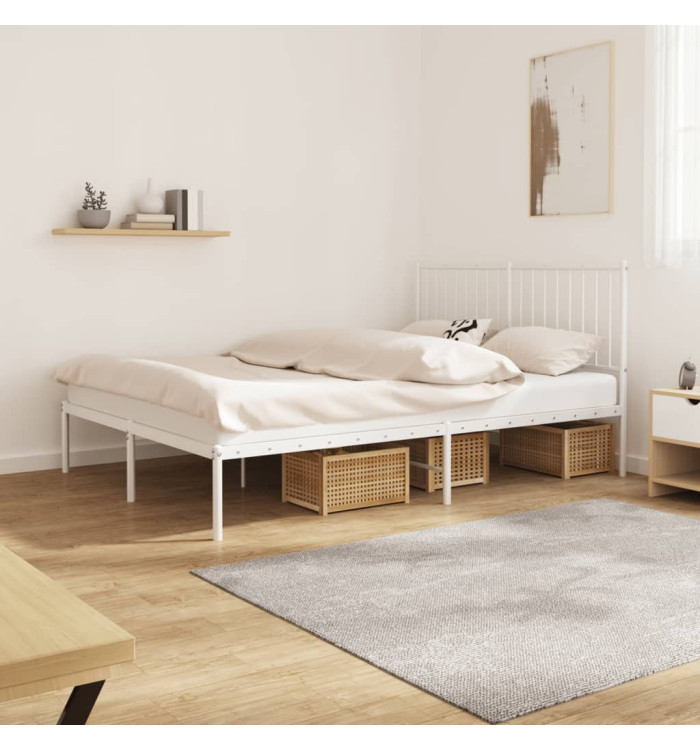 Cadre de lit métal sans matelas et tête de lit blanc 140x190 cm | Mobilier & Déco