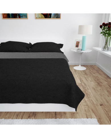 Couvre-lit à double face matelassé 230 x 260 cm Gris et noir | Mobilier & Déco