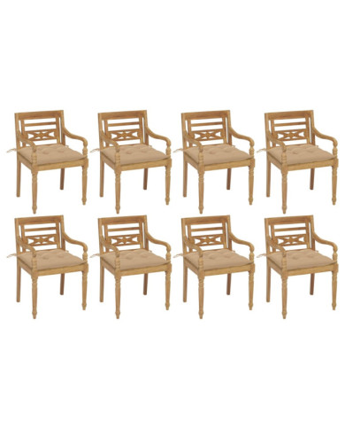 Chaises Batavia avec coussins lot de 8 Bois de teck solide | Mobilier & Déco