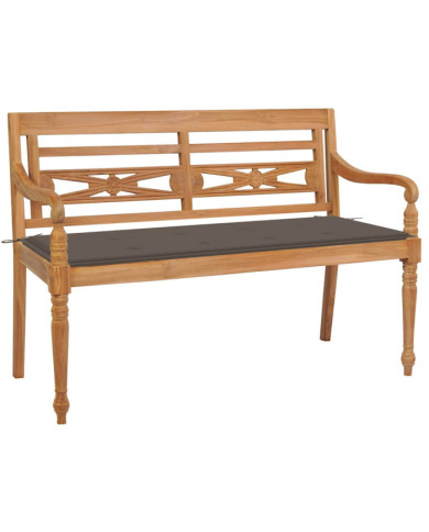 Banc Batavia avec coussin taupe 120 cm Bois de teck massif | Mobilier & Déco