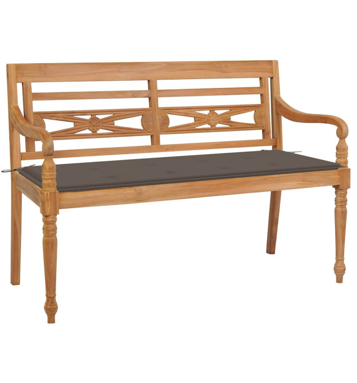 Banc Batavia avec coussin taupe 120 cm Bois de teck massif | Mobilier & Déco