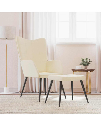 Chaise de relaxation avec tabouret Crème Tissu | Mobilier & Déco