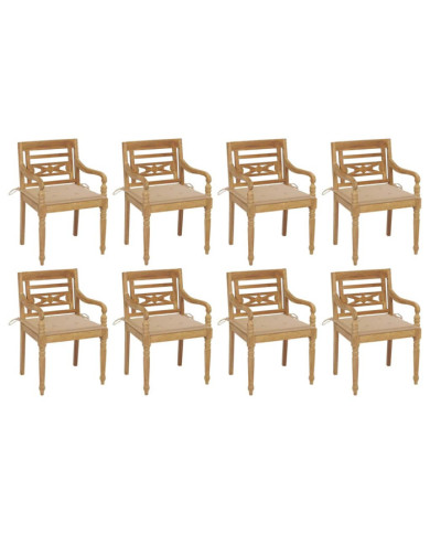 Chaises Batavia avec coussins lot de 8 Bois de teck solide | Mobilier & Déco