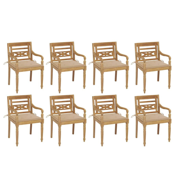 Chaises Batavia avec coussins lot de 8 Bois de teck solide | Mobilier & Déco