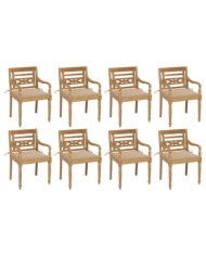 Chaises Batavia avec coussins lot de 8 Bois de teck solide | Mobilier & Déco