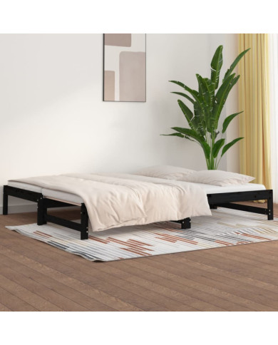 Lit coulissant sans matelas noir 2x(90x200) cm | Mobilier & Déco