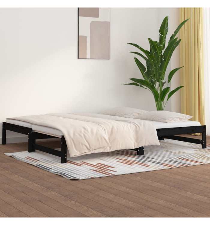 Lit coulissant sans matelas noir 2x(90x200) cm | Mobilier & Déco