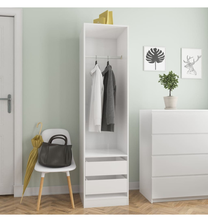 Garde-robe avec tiroirs Blanc brillant Bois d'ingénierie | Mobilier & Déco