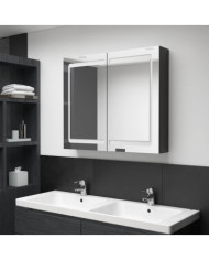 Armoire de salle de bain à miroir LED noir brillant 80x12x68 cm | Mobilier & Déco