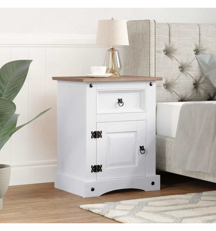 Table de chevet Gamme Corona pin mexicain Blanc 53x39x67 cm | Mobilier & Déco