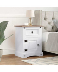Table de chevet Gamme Corona pin mexicain Blanc 53x39x67 cm | Mobilier & Déco