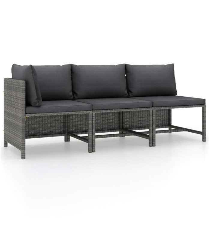 Salon de jardin 3 pcs avec coussins Résine tressée Gris | Mobilier & Déco