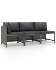 Salon de jardin 3 pcs avec coussins Résine tressée Gris | Mobilier & Déco