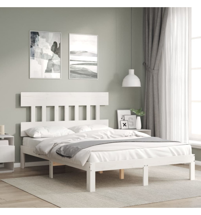 Cadre de lit sans matelas blanc bois de pin massif | Mobilier & Déco
