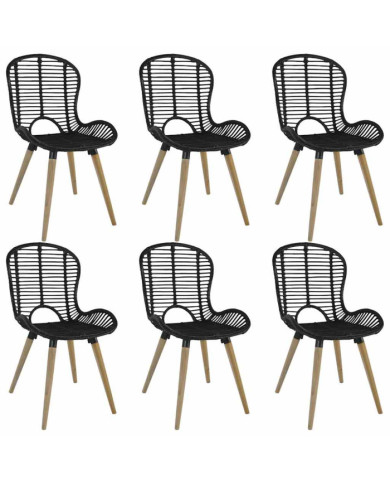 Chaises à manger lot de 6 noir rotin naturel | Mobilier & Déco
