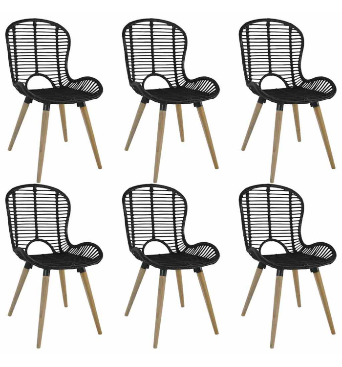 Chaises à manger lot de 6 noir rotin naturel | Mobilier & Déco