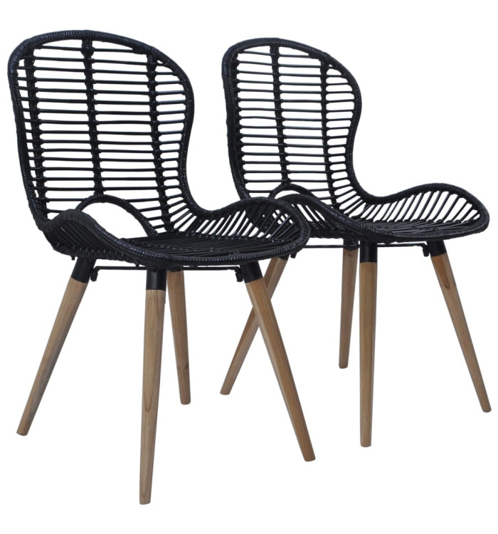 Chaises à manger lot de 2 noir rotin naturel | Mobilier & Déco