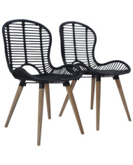 Chaises à manger lot de 2 noir rotin naturel | Mobilier & Déco