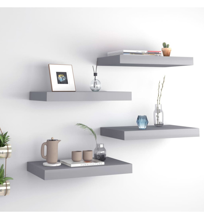 Étagères murales flottantes 4 pcs Gris 40x23x3,8 cm MDF | Mobilier & Déco
