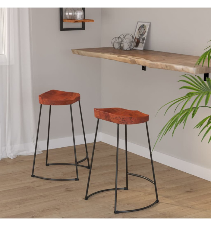 Tabourets de bar Gavin lot de 2 45x40x63cm bois massif manguier | Mobilier & Déco