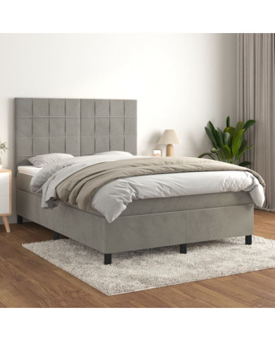 Sommier à lattes de lit et matelas Gris clair 140x190cm Velours | Mobilier & Déco
