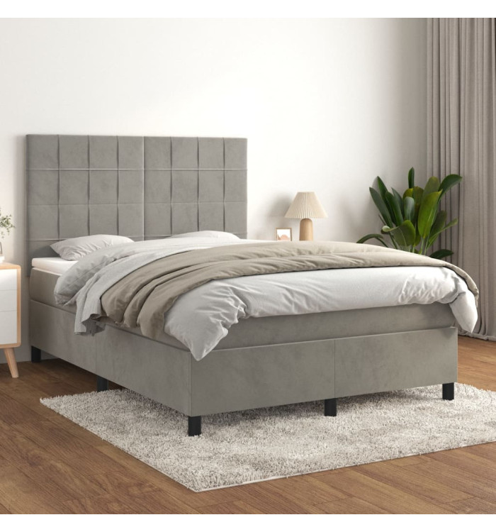 Sommier à lattes de lit et matelas Gris clair 140x190cm Velours | Mobilier & Déco