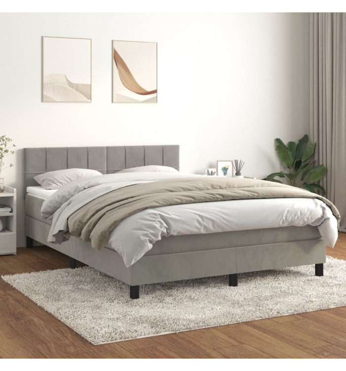 Sommier à lattes de lit et matelas Gris clair 140x200cm Velours | Mobilier & Déco