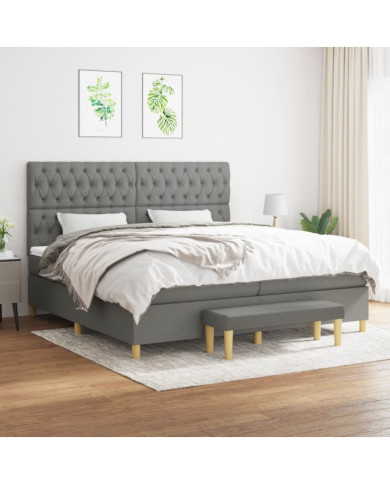 Sommier à lattes de lit avec matelas Gris foncé 200x200cm Tissu | Mobilier & Déco