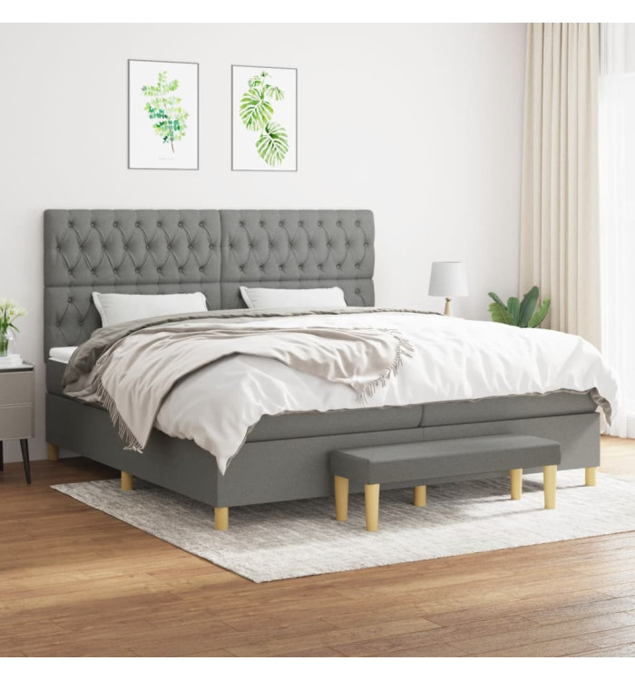 Sommier à lattes de lit avec matelas Gris foncé 200x200cm Tissu | Mobilier & Déco