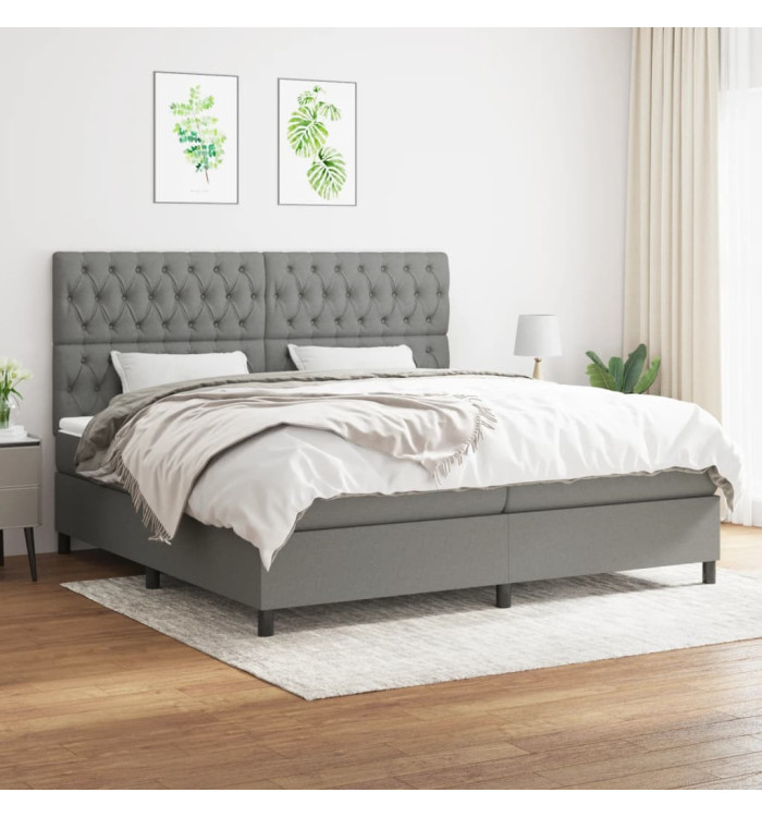 Sommier à lattes de lit avec matelas Gris foncé 200x200cm Tissu | Mobilier & Déco